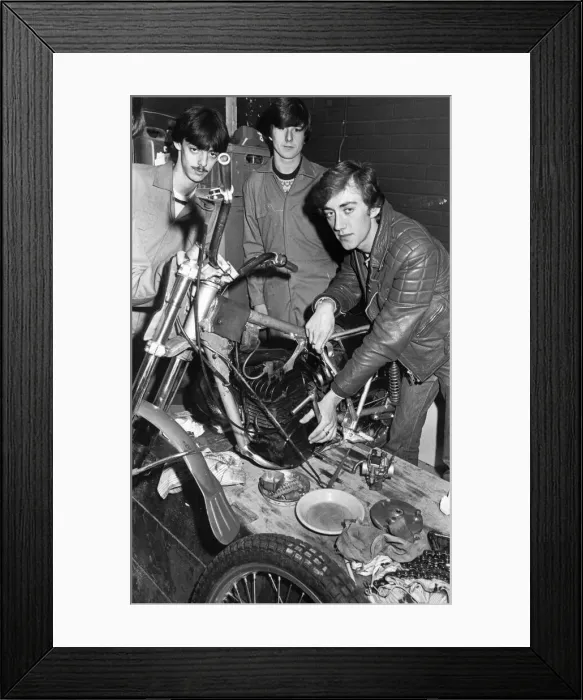 Framed Print : Dave Raine (right) with Robert Taylor and Don Gorkley, teaching them how to strip a Framed Print : Dave Raine (right) with Robert Taylor and Don Gorkley, teaching them how to strip a