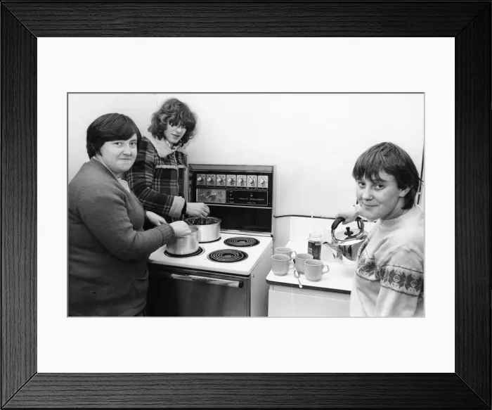 Framed Print : Kitchen crew, Julie Gibson, Stephen Johnson and Anne Charlton working to ease Framed Print : Kitchen crew, Julie Gibson, Stephen Johnson and Anne Charlton working to ease