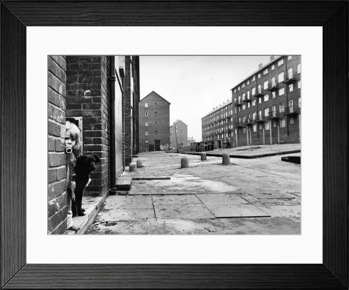 Framed Print : Derelict housing in an area of Newcastle - A little girl Framed Print : Derelict housing in an area of Newcastle - A little girl