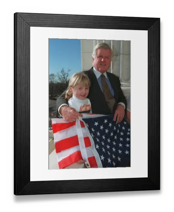 Framed Print : Senator Edward Kennedy presents Catherine Hamill 9 of Belfast Northern Ireland with an