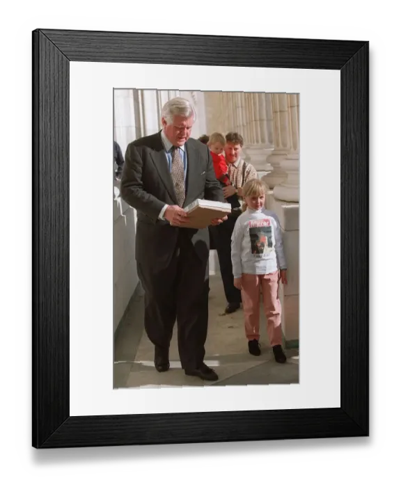 Framed Print : Senator Edward Kennedy presents Catherine Hamill 9 of Belfast Northern Ireland with an Framed Print : Senator Edward Kennedy presents Catherine Hamill 9 of Belfast Northern Ireland with an