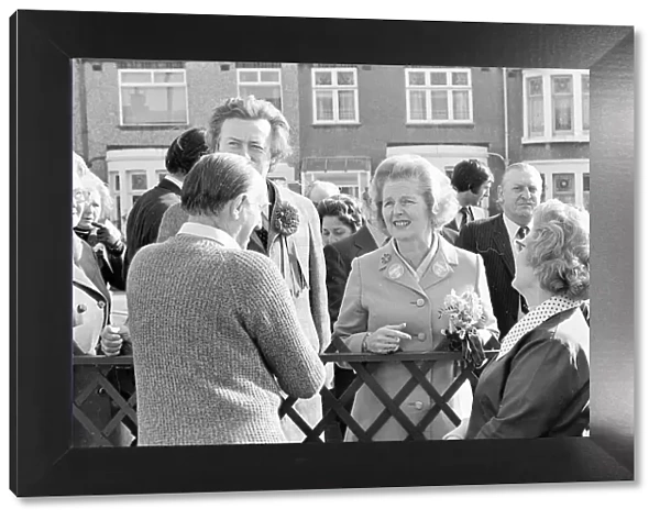 Margaret Thatcher visits Coventry and chats to a resident in the Radford area of the city