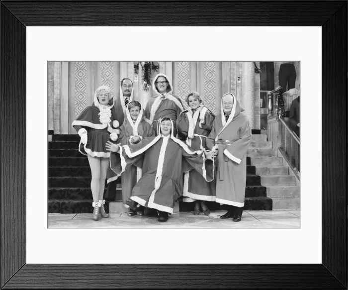 Framed Print : The cast of Are you being served pictured during the shooting of their Framed Print : The cast of Are you being served pictured during the shooting of their