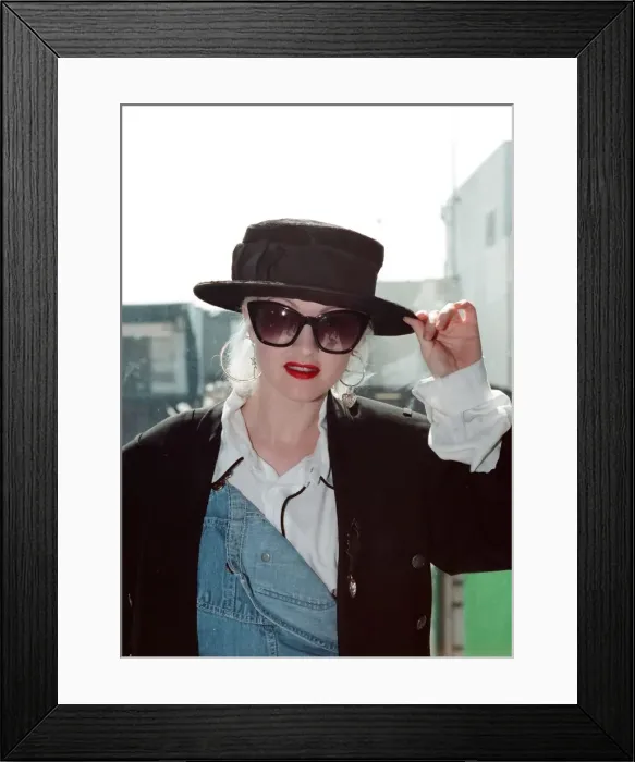 Framed Print : Cyndi Lauper american singer songwriter arrives at London Heathrow Airport (from Milan Framed Print : Cyndi Lauper american singer songwriter arrives at London Heathrow Airport (from Milan