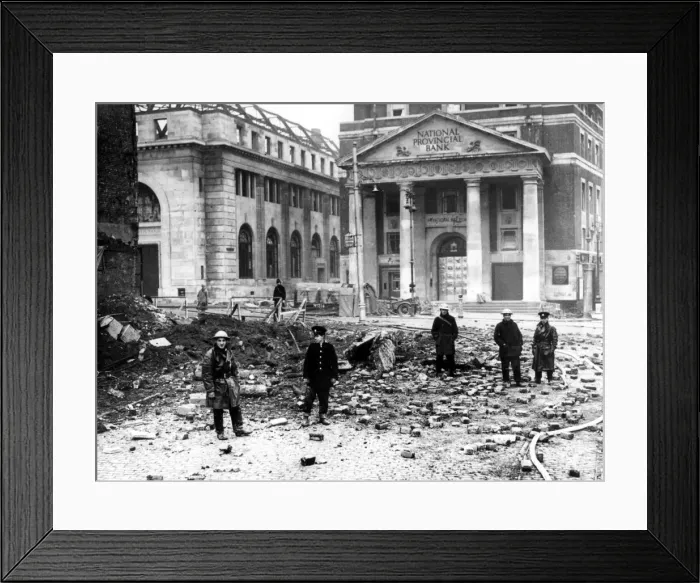 Framed Print : This scene, on Good Friday, shows the damage in Broadgate, Coventry Framed Print : This scene, on Good Friday, shows the damage in Broadgate, Coventry
