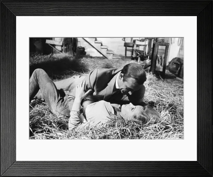 Framed Print : Honor Blackman as Pussy Galore and Sean Connery as James Bond seen here filming a fight Framed Print : Honor Blackman as Pussy Galore and Sean Connery as James Bond seen here filming a fight