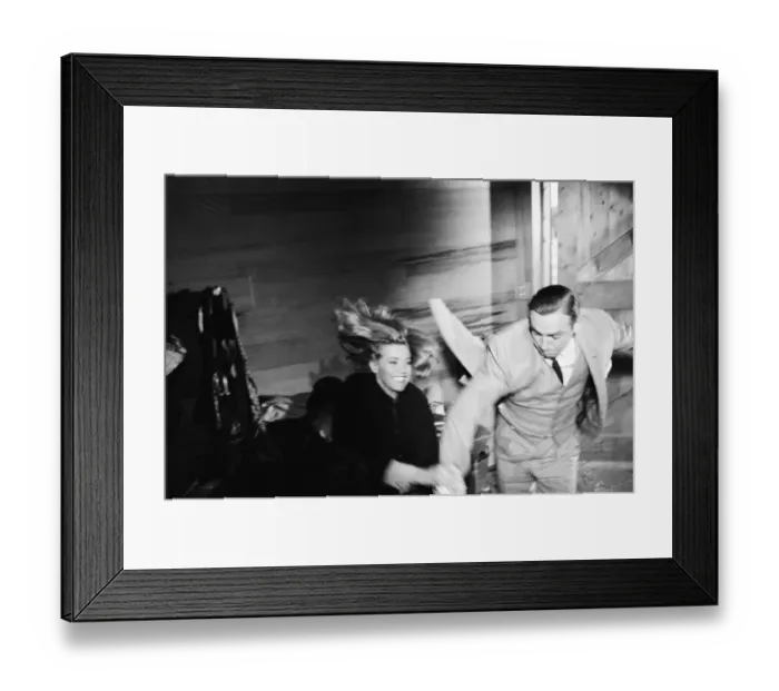 Framed Print : Honor Blackman as Pussy Galore and Sean Connery as James Bond seen here filming a fight Framed Print : Honor Blackman as Pussy Galore and Sean Connery as James Bond seen here filming a fight
