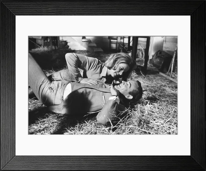 Framed Print : Honor Blackman as Pussy Galore and Sean Connery as James Bond seen here filming a fight Framed Print : Honor Blackman as Pussy Galore and Sean Connery as James Bond seen here filming a fight