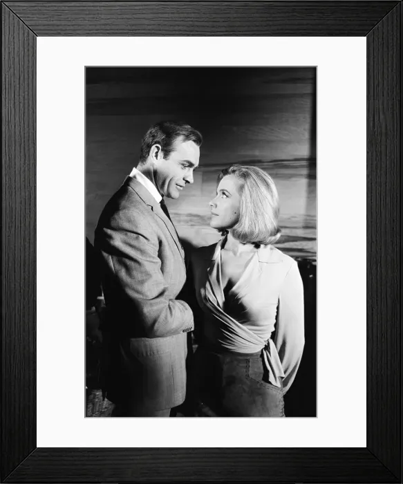 Framed Print : Honor Blackman as Pussy Galore and Sean Connery as James Bond seen here filming a fight Framed Print : Honor Blackman as Pussy Galore and Sean Connery as James Bond seen here filming a fight