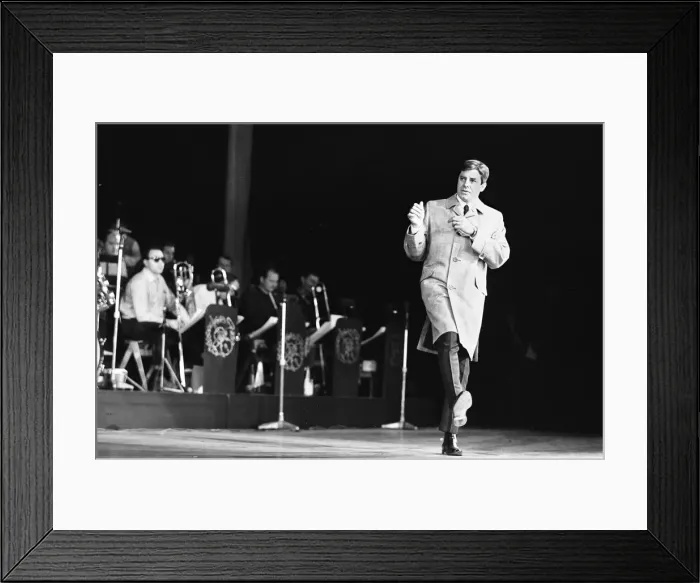 Framed Print : American comedian Jerry Lewis performs on stage during rehearsals for the Royal Variery