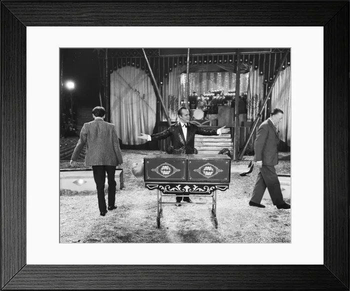 Framed Print : Filming of Circus of blood. Diana Dors is sawn in half 31st October Framed Print : Filming of Circus of blood. Diana Dors is sawn in half 31st October