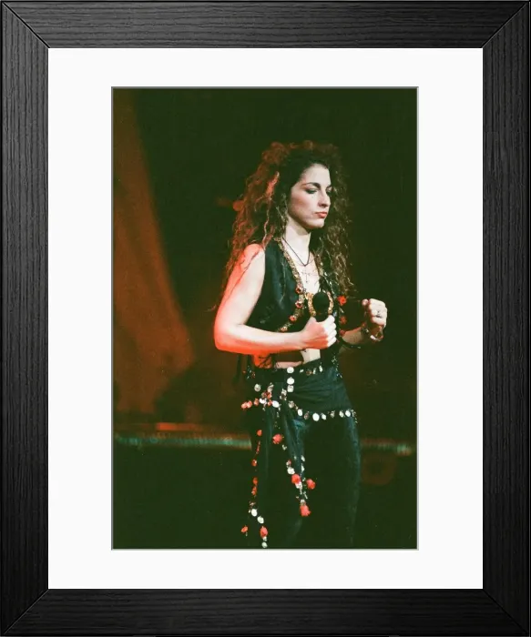 Framed Print : Pop singer Gloria Estefan performing on stage during a concert in Britain 24th