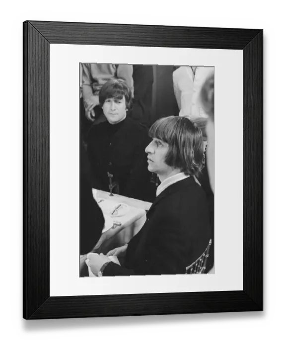 Framed Print : Ringo Star and John Lennon of the Beatles seen here at a reception for the band Framed Print : Ringo Star and John Lennon of the Beatles seen here at a reception for the band
