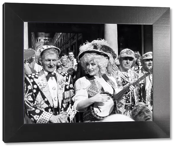Dolly Parton seen here at Covent Garden to perform with Pearly Kings and Queens