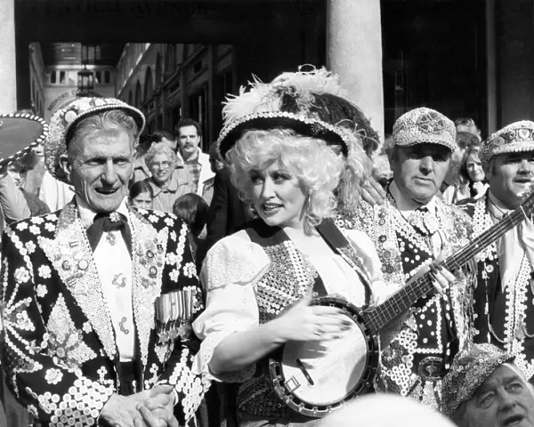 Dolly Parton seen here at Covent Garden to perform with Pearly Kings and Queens