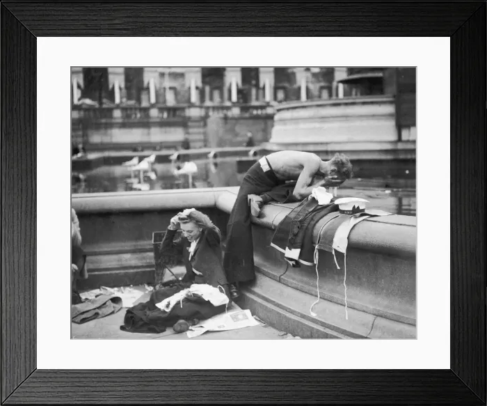 Framed Print : VE Day - 08th May 1945 These young women and a sailor appear to have slept out in Framed Print : VE Day - 08th May 1945 These young women and a sailor appear to have slept out in