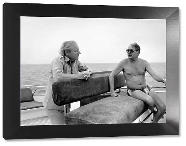 Freddie Laker: Entrepreneur with his motor cruiser in Majorca. July 1981 81-03733a-030