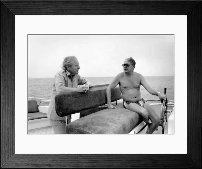 Framed Print : Freddie Laker: Entrepreneur with his motor cruiser in Majorca. July 1981 81-03733a-030