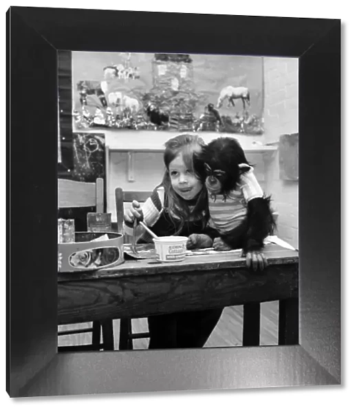 Children with Animals  /  Cute: Fred a year old chimp with Suzanne Crawley, 4