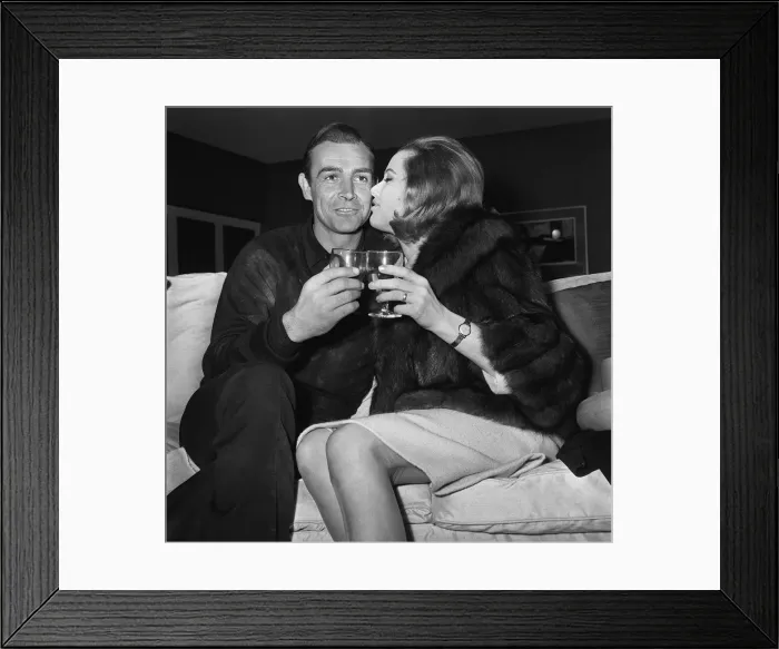 Framed Print : Sean Connery actor with Honor Blackman actress March 1964 on the set of the film