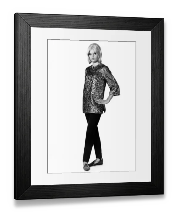 Framed Print : Reveille Fashions 1964: Dianna Terry modeling a silk over blouse with black slacks