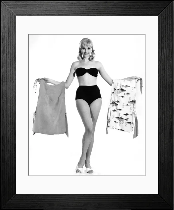 Framed Print : Reveille Fashions: Jo Waning modeling a bikini. July 1963 P007622 Framed Print : Reveille Fashions: Jo Waning modeling a bikini. July 1963 P007622