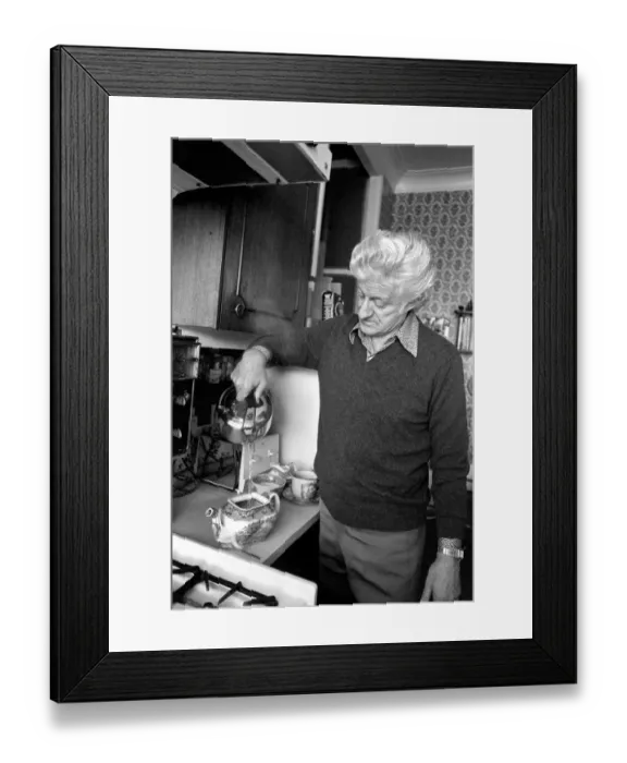 Framed Print : Actor John Pertwee seen here at home making tea. March 1981 PM 81-01203