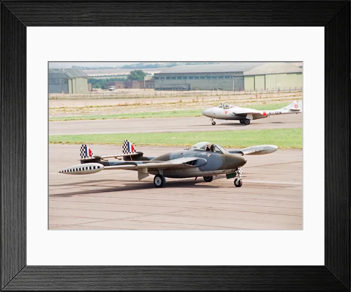 Framed Print : Aircraft de Havilland Vampire August 1993, taking off at the Wroughton Airshow