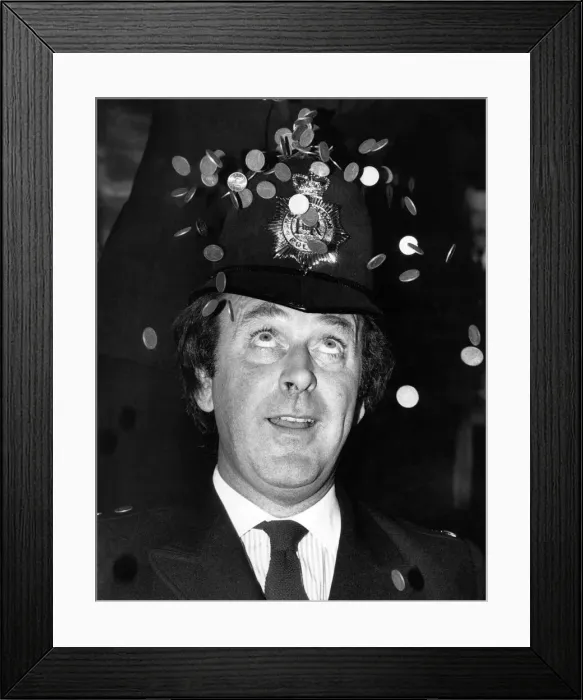 Framed Print : Terry Wogan DJ & TV Presenter dressed up as a copper today to help raise the profile of Framed Print : Terry Wogan DJ & TV Presenter dressed up as a copper today to help raise the profile of