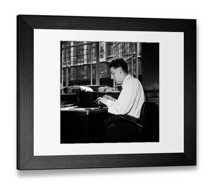 Framed Print : Keith Waterhouse Daily Mirror Newspaper Columnist, pictured at his desk July 1957 Framed Print : Keith Waterhouse Daily Mirror Newspaper Columnist, pictured at his desk July 1957