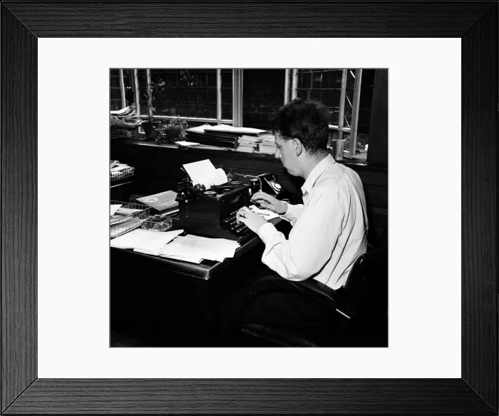 Framed Print : Keith Waterhouse Daily Mirror Newspaper Columnist, pictured at his desk July 1957
