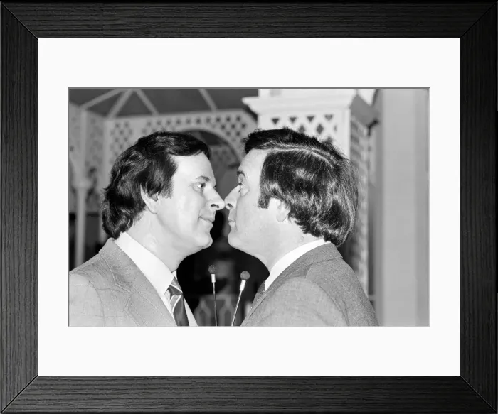 Framed Print : Terry Wogan comes face to face with a figure as famous as himself Framed Print : Terry Wogan comes face to face with a figure as famous as himself