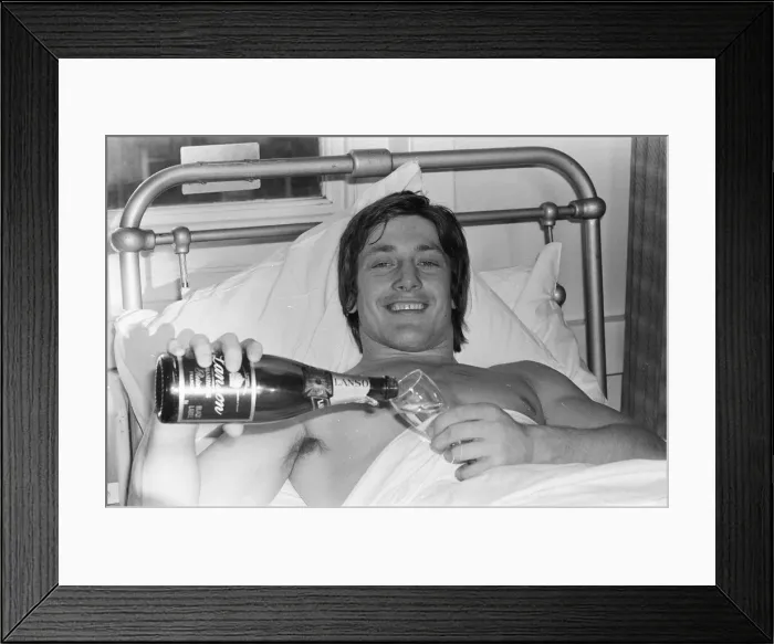 Framed Print : Injured English rugby player Tony Bond, with a broken leg in hospital Framed Print : Injured English rugby player Tony Bond, with a broken leg in hospital