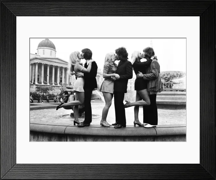 Framed Print : Three of the Tremeloes pop group who are to be married - L  /  r Carol Dilworth with bass