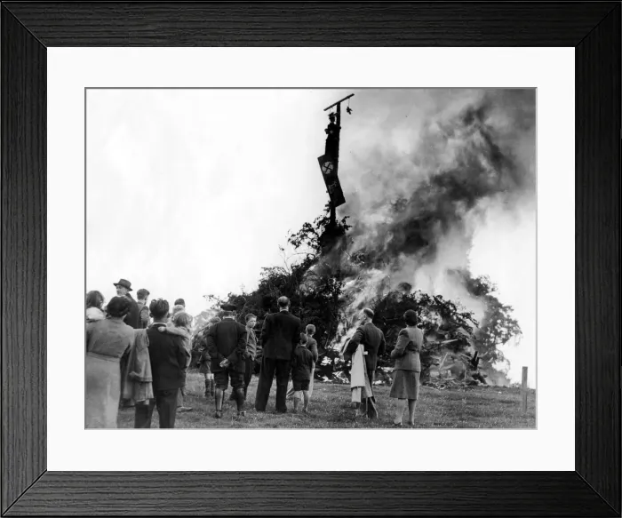 Framed Print : A 40 foot bonfire complete with an effigy of Hitler, was lit in the village of Ashow to Framed Print : A 40 foot bonfire complete with an effigy of Hitler, was lit in the village of Ashow to