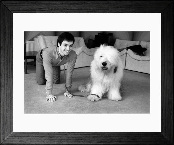 Framed Print : Peter Shelley and Dog. March 1975 75-01635-003 Framed Print : Peter Shelley and Dog. March 1975 75-01635-003