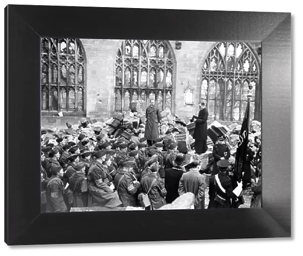 This service for the Home Guard took place in the ruins of Coventry Cathedral