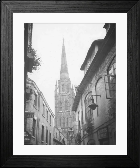 Framed Print : Tobys Head'public house and tower and spire of St Framed Print : Tobys Head'public house and tower and spire of St