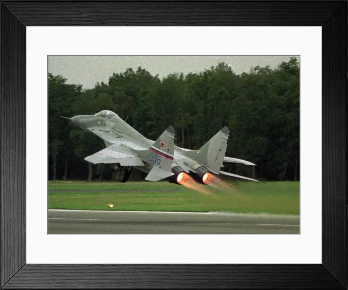 Framed Print : A Russian Mig 29SM at the Farnborough Air Show. September 1996 Framed Print : A Russian Mig 29SM at the Farnborough Air Show. September 1996