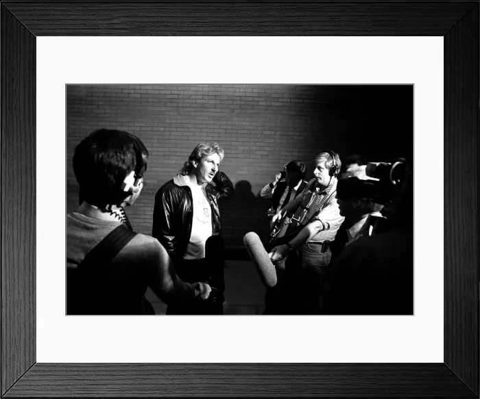 Framed Print : Ian Botham speaks to the press after he played a &pound