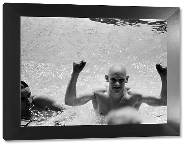British swimmer Duncan Goodhew celebrates after winning gold medal in the final of