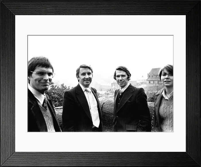 Framed Print : David Steel is pictured with Liberal supporters, Stewart Mole, left Framed Print : David Steel is pictured with Liberal supporters, Stewart Mole, left