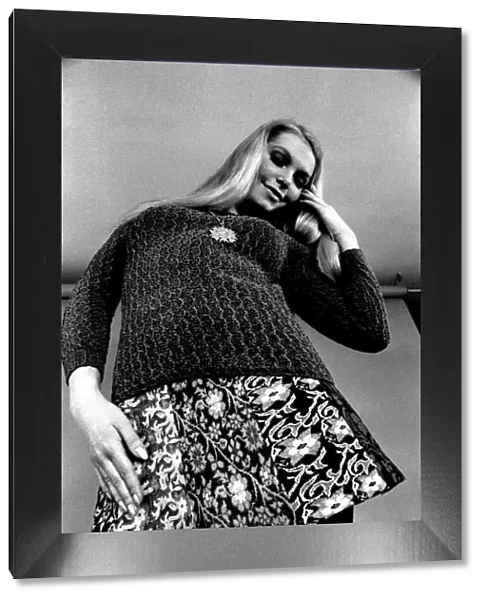 A fashion shoot from 13 April 1970 - A model wears a jumper and skirt