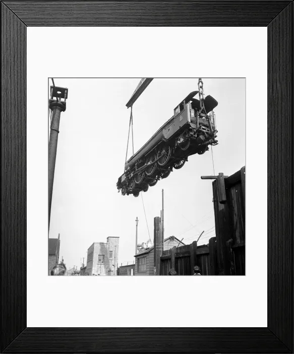 Framed Print : The Flying Scotsman steam train being loaded on board the Saxonia by the floating crane Framed Print : The Flying Scotsman steam train being loaded on board the Saxonia by the floating crane