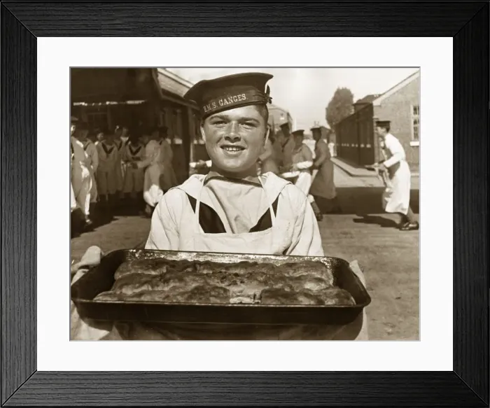Framed Print : A rating at the Royal Navy training base HMS Ganges collects the food for lunch for his Framed Print : A rating at the Royal Navy training base HMS Ganges collects the food for lunch for his