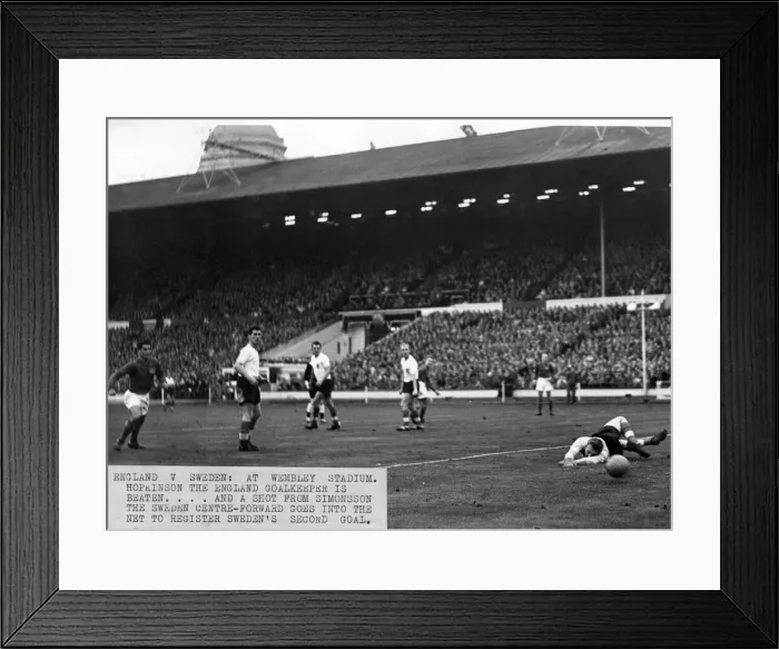 Framed Print : England v. Sweden: At Wembley Stadium. Hopkinson the England Goalkeeper is Beaten Framed Print : England v. Sweden: At Wembley Stadium. Hopkinson the England Goalkeeper is Beaten