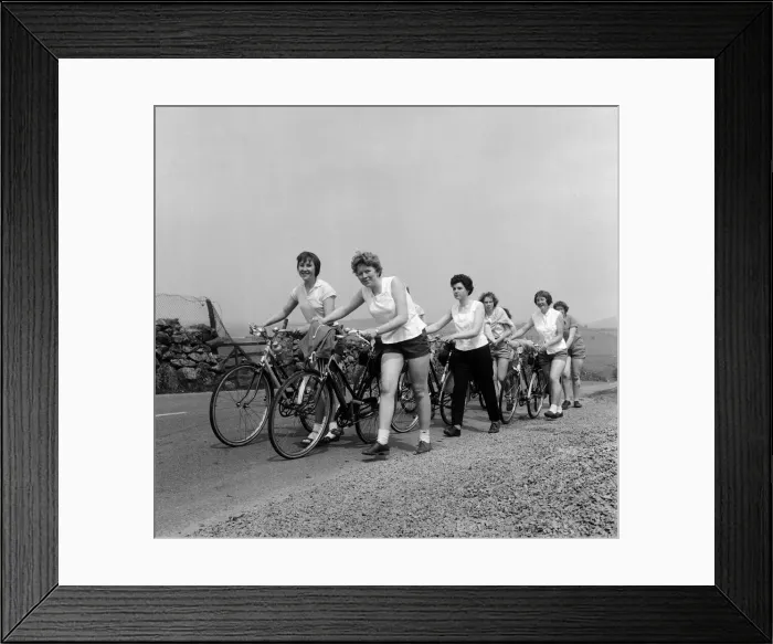 Framed Print : Girls of Crediton High School in Devon, on a 3 day cycling tour of Devon during Framed Print : Girls of Crediton High School in Devon, on a 3 day cycling tour of Devon during