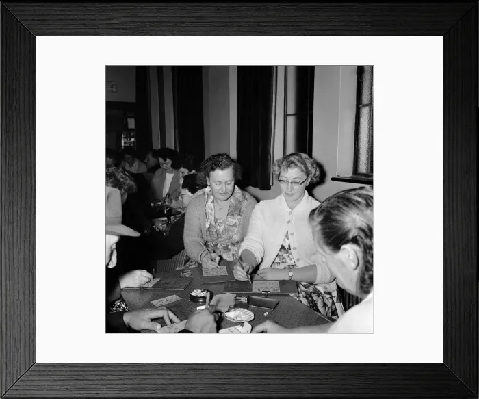Framed Print : Mrs Nice enjoys a night out at the bingo in Leigh on Sea. 9th August 1961 Framed Print : Mrs Nice enjoys a night out at the bingo in Leigh on Sea. 9th August 1961