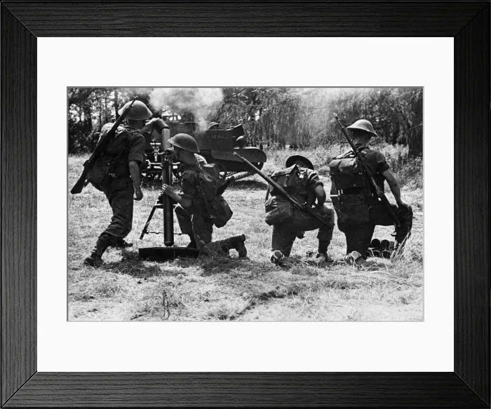 Framed Print : British army soldiers set up a detachment of 3 inch mortars during training exercise Framed Print : British army soldiers set up a detachment of 3 inch mortars during training exercise
