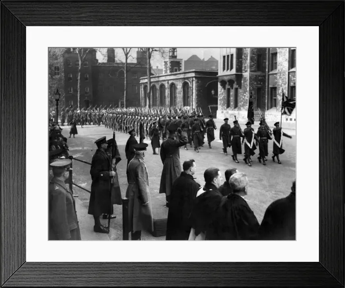 Framed Print : World War Two: The king presents new colours to the Welsh Guards at Tower of London